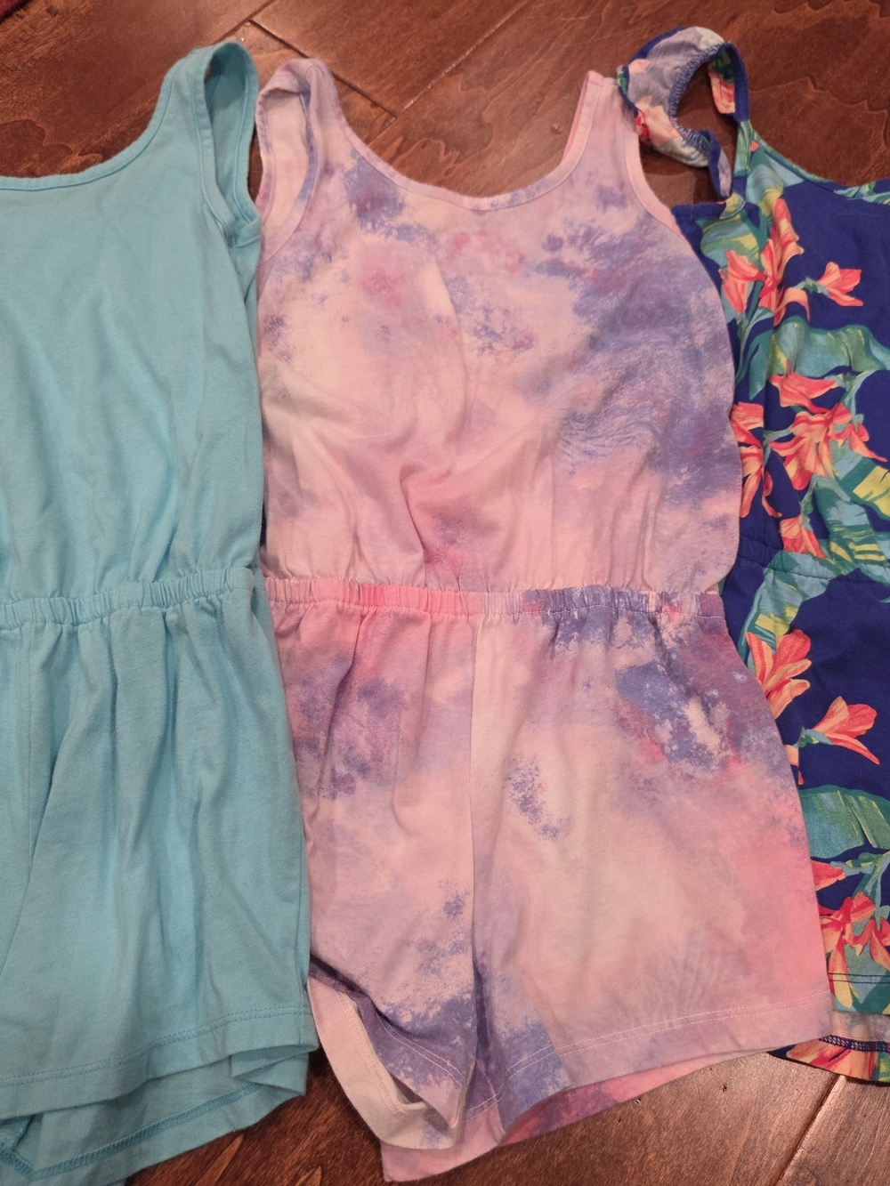 Children's Place Teal Tie-Dye Pink Purple Floral Romper Bundle Medium 7/8 EUC